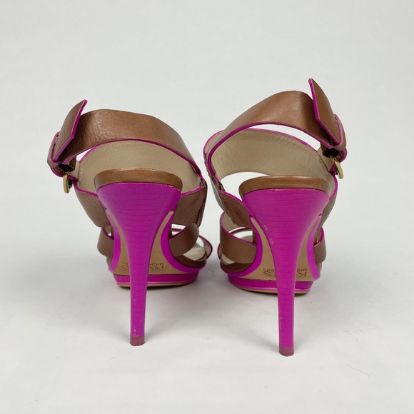 Michael Kors Leather Sandal Luggage Brown with Fuchsia Size 6 US - Picture 4 of 5
